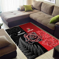 New Zealand And England Rugby Area Rug Red Rose Mix Maori Pattern - Wonder Print Shop