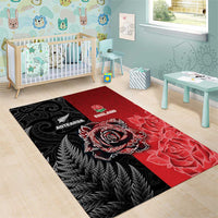 New Zealand And England Rugby Area Rug Red Rose Mix Maori Pattern - Wonder Print Shop