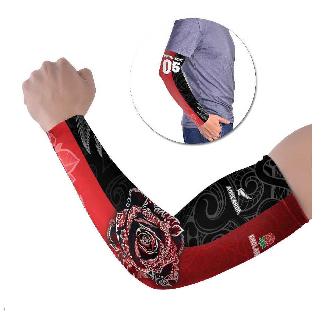New Zealand And England Rugby Custom Arm Sleeves Red Rose Mix Maori Pattern - Wonder Print Shop