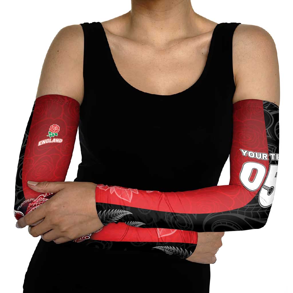 New Zealand And England Rugby Custom Arm Sleeves Red Rose Mix Maori Pattern - Wonder Print Shop