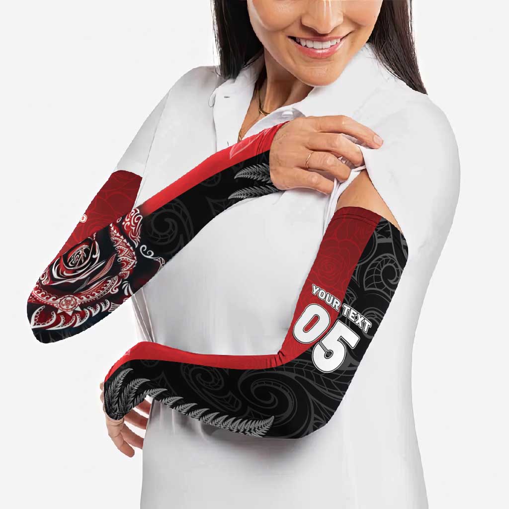 New Zealand And England Rugby Custom Arm Sleeves Red Rose Mix Maori Pattern - Wonder Print Shop