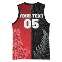 New Zealand And England Rugby Custom Basketball Jersey Red Rose Mix Maori Pattern - Wonder Print Shop
