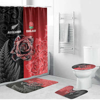 New Zealand And England Rugby Bathroom Set Red Rose Mix Maori Pattern - Wonder Print Shop