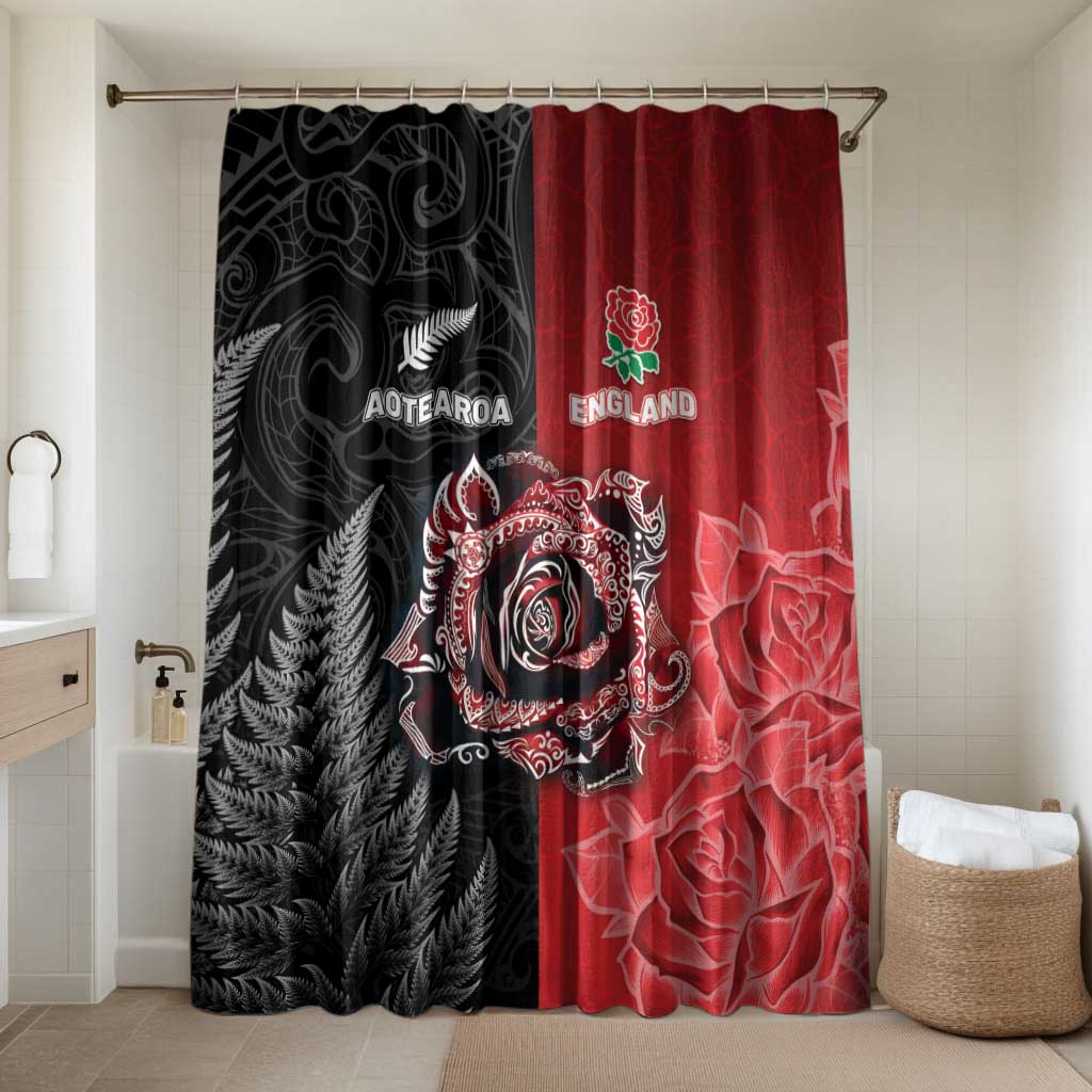New Zealand And England Rugby Bathroom Set Red Rose Mix Maori Pattern - Wonder Print Shop