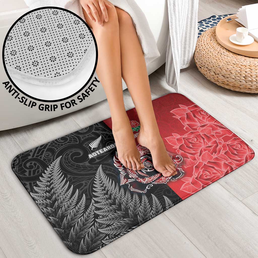 New Zealand And England Rugby Bathroom Set Red Rose Mix Maori Pattern - Wonder Print Shop