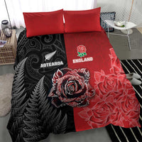 New Zealand And England Rugby Bedding Set Red Rose Mix Maori Pattern - Wonder Print Shop