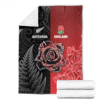 New Zealand And England Rugby Blanket Red Rose Mix Maori Pattern - Wonder Print Shop