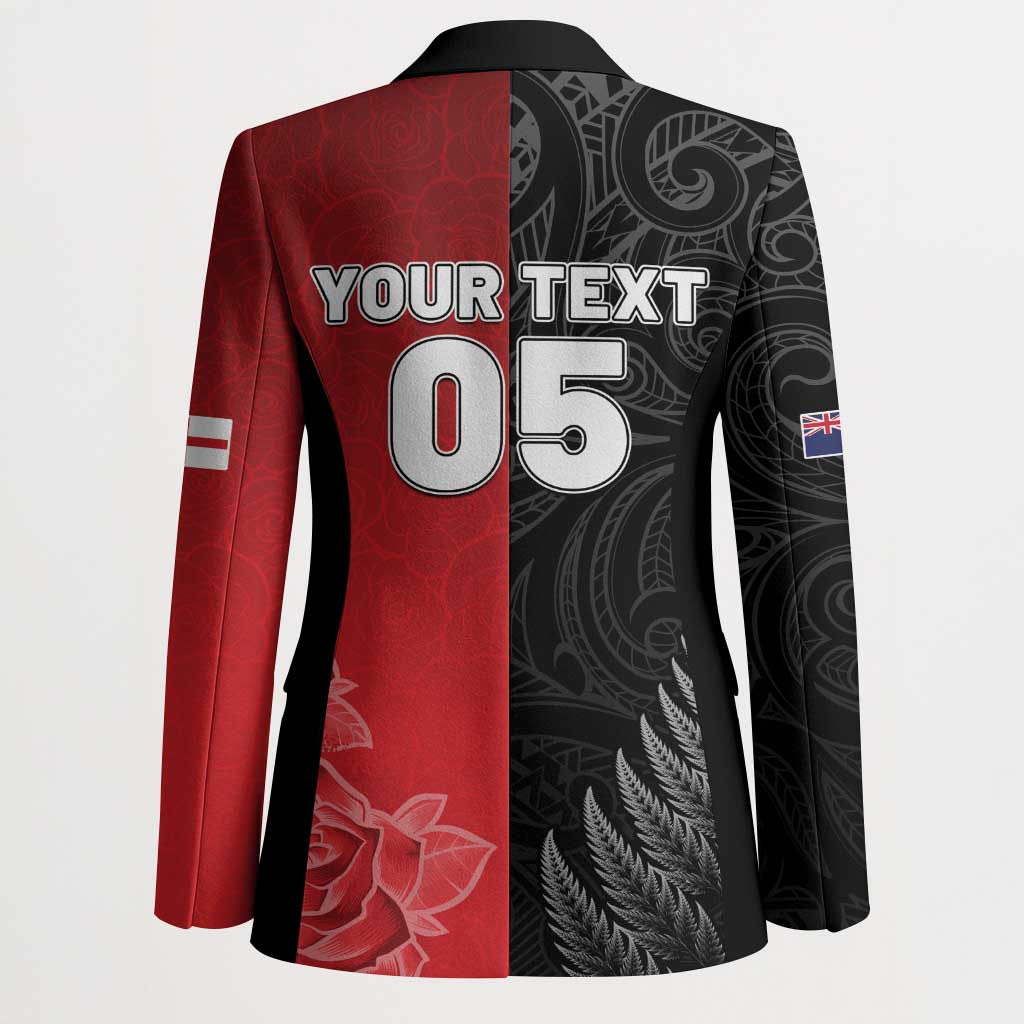 New Zealand And England Rugby Custom Blazer Red Rose Mix Maori Pattern - Wonder Print Shop