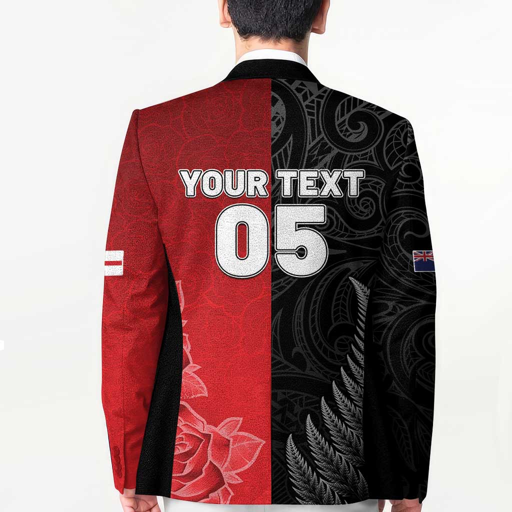 New Zealand And England Rugby Custom Blazer Red Rose Mix Maori Pattern - Wonder Print Shop