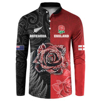 New Zealand And England Rugby Custom Button Sweatshirt Red Rose Mix Maori Pattern - Wonder Print Shop