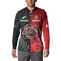 New Zealand And England Rugby Custom Button Sweatshirt Red Rose Mix Maori Pattern - Wonder Print Shop