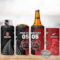 New Zealand And England Rugby Custom 4 in 1 Can Cooler Tumbler Red Rose Mix Maori Pattern - Wonder Print Shop