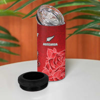 New Zealand And England Rugby Custom 4 in 1 Can Cooler Tumbler Red Rose Mix Maori Pattern - Wonder Print Shop