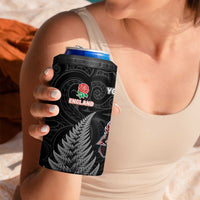 New Zealand And England Rugby Custom 4 in 1 Can Cooler Tumbler Red Rose Mix Maori Pattern - Wonder Print Shop