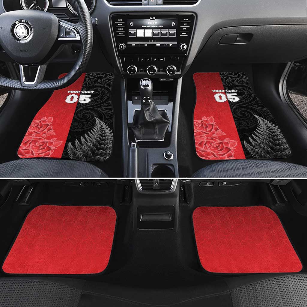 New Zealand And England Rugby Custom Car Mats Red Rose Mix Maori Pattern - Wonder Print Shop