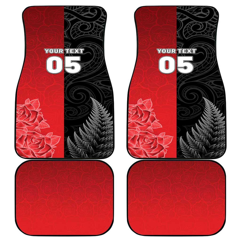 New Zealand And England Rugby Custom Car Mats Red Rose Mix Maori Pattern - Wonder Print Shop