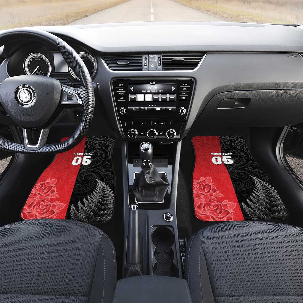 New Zealand And England Rugby Custom Car Mats Red Rose Mix Maori Pattern - Wonder Print Shop