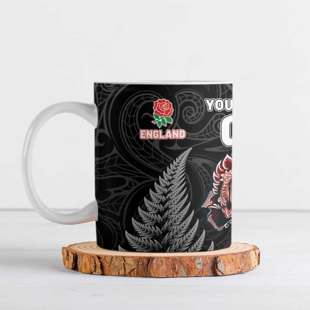 New Zealand And England Rugby Custom Ceramic Mug Red Rose Mix Maori Pattern - Wonder Print Shop