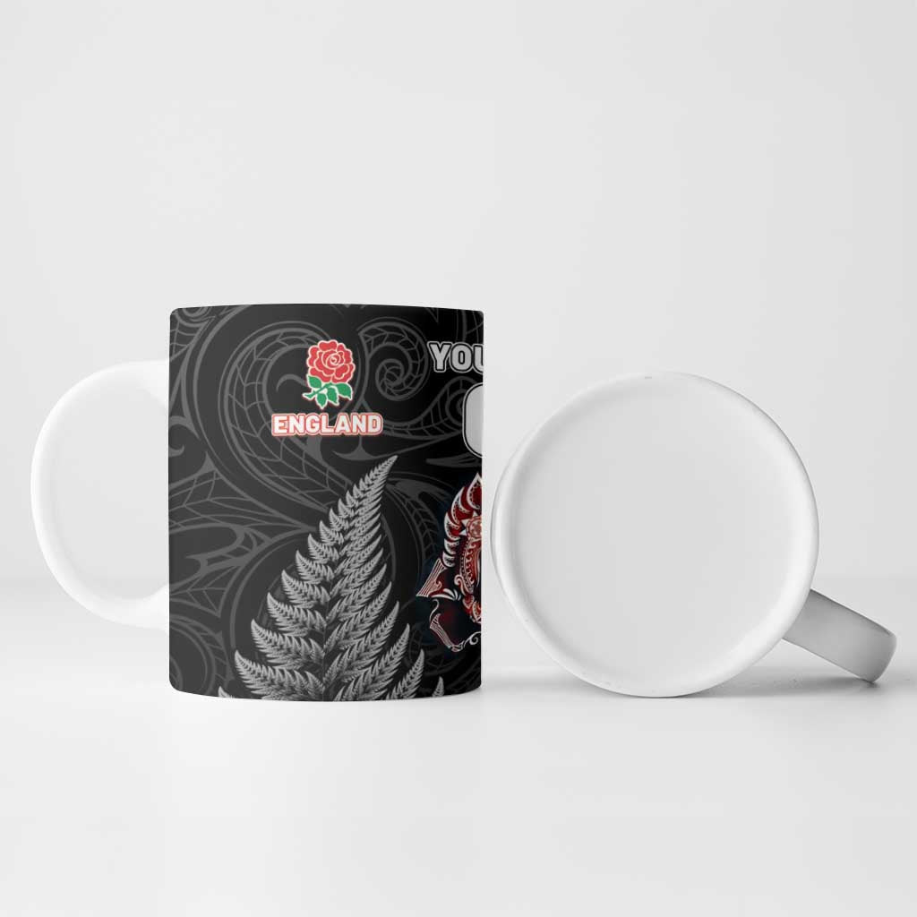 New Zealand And England Rugby Custom Ceramic Mug Red Rose Mix Maori Pattern - Wonder Print Shop