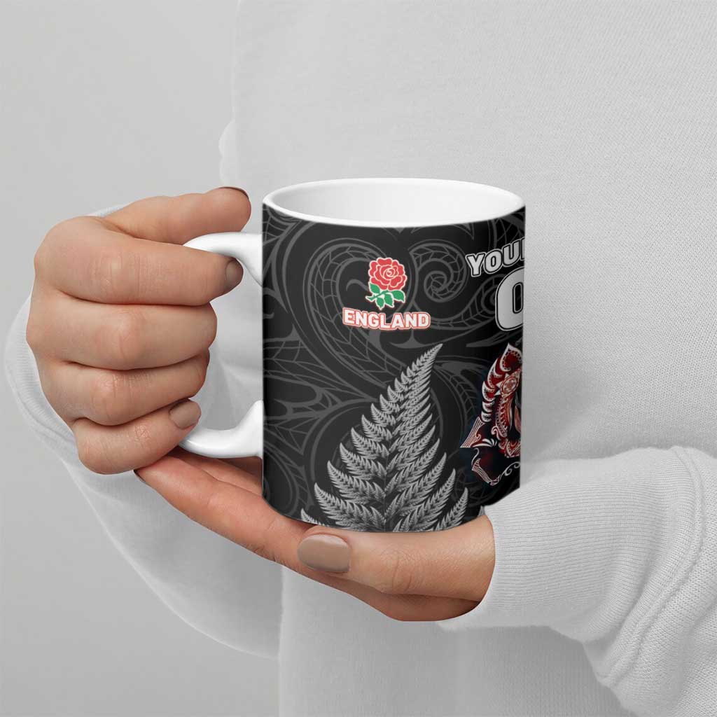 New Zealand And England Rugby Custom Ceramic Mug Red Rose Mix Maori Pattern - Wonder Print Shop