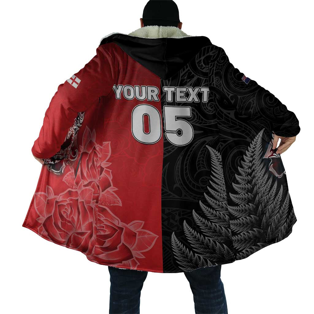 New Zealand And England Rugby Custom Cloak Red Rose Mix Maori Pattern - Wonder Print Shop