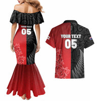New Zealand And England Rugby Custom Couples Matching Mermaid Dress and Hawaiian Shirt Red Rose Mix Maori Pattern - Wonder Print Shop