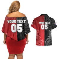 New Zealand And England Rugby Custom Couples Matching Off Shoulder Short Dress and Hawaiian Shirt Red Rose Mix Maori Pattern - Wonder Print Shop