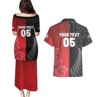New Zealand And England Rugby Custom Couples Matching Puletasi and Hawaiian Shirt Red Rose Mix Maori Pattern - Wonder Print Shop