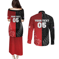 New Zealand And England Rugby Custom Couples Matching Puletasi and Long Sleeve Button Shirt Red Rose Mix Maori Pattern - Wonder Print Shop