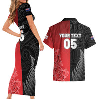 New Zealand And England Rugby Custom Couples Matching Short Sleeve Bodycon Dress and Hawaiian Shirt Red Rose Mix Maori Pattern - Wonder Print Shop