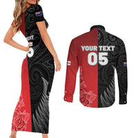 New Zealand And England Rugby Custom Couples Matching Short Sleeve Bodycon Dress and Long Sleeve Button Shirt Red Rose Mix Maori Pattern - Wonder Print Shop