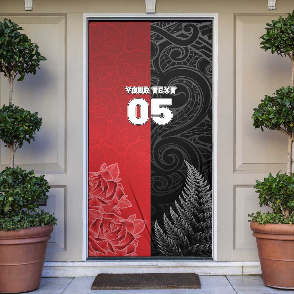New Zealand And England Rugby Custom Door Cover Red Rose Mix Maori Pattern - Wonder Print Shop
