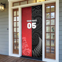 New Zealand And England Rugby Custom Door Cover Red Rose Mix Maori Pattern - Wonder Print Shop