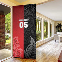 New Zealand And England Rugby Custom Door Cover Red Rose Mix Maori Pattern - Wonder Print Shop