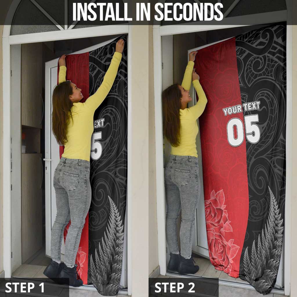 New Zealand And England Rugby Custom Door Cover Red Rose Mix Maori Pattern - Wonder Print Shop
