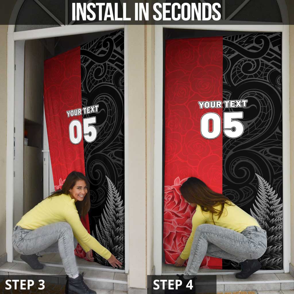 New Zealand And England Rugby Custom Door Cover Red Rose Mix Maori Pattern - Wonder Print Shop