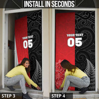 New Zealand And England Rugby Custom Door Cover Red Rose Mix Maori Pattern - Wonder Print Shop