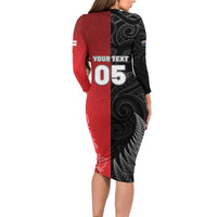 New Zealand And England Rugby Custom Family Matching Long Sleeve Bodycon Dress and Hawaiian Shirt Red Rose Mix Maori Pattern - Wonder Print Shop