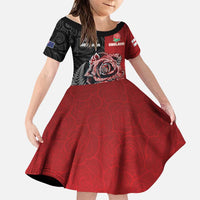 New Zealand And England Rugby Custom Family Matching Mermaid Dress and Hawaiian Shirt Red Rose Mix Maori Pattern - Wonder Print Shop