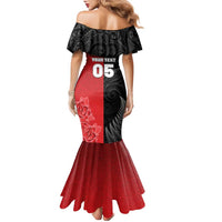 New Zealand And England Rugby Custom Family Matching Mermaid Dress and Hawaiian Shirt Red Rose Mix Maori Pattern - Wonder Print Shop