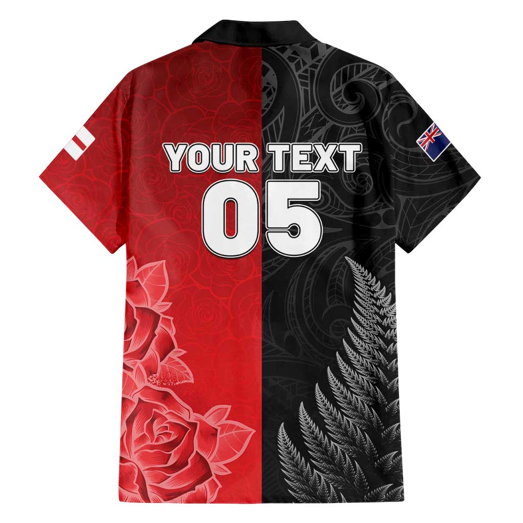 New Zealand And England Rugby Custom Family Matching Short Sleeve Bodycon Dress and Hawaiian Shirt Red Rose Mix Maori Pattern - Wonder Print Shop