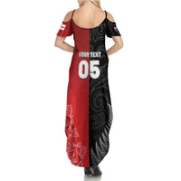 New Zealand And England Rugby Custom Family Matching Summer Maxi Dress and Hawaiian Shirt Red Rose Mix Maori Pattern - Wonder Print Shop