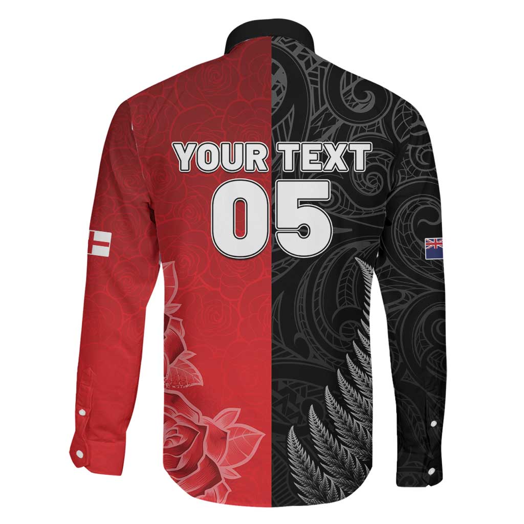 New Zealand And England Rugby Custom Family Matching Tank Maxi Dress and Hawaiian Shirt Red Rose Mix Maori Pattern - Wonder Print Shop