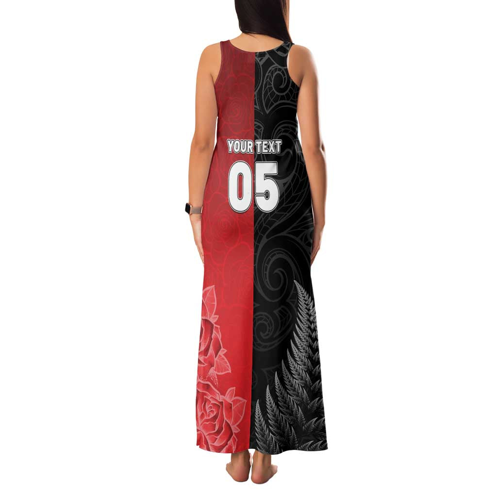 New Zealand And England Rugby Custom Family Matching Tank Maxi Dress and Hawaiian Shirt Red Rose Mix Maori Pattern - Wonder Print Shop