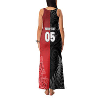 New Zealand And England Rugby Custom Family Matching Tank Maxi Dress and Hawaiian Shirt Red Rose Mix Maori Pattern - Wonder Print Shop