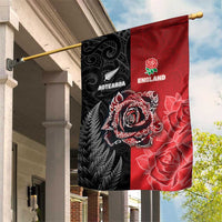 New Zealand And England Rugby Garden Flag Red Rose Mix Maori Pattern - Wonder Print Shop