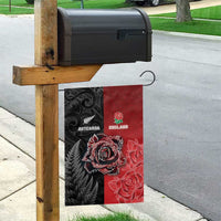 New Zealand And England Rugby Garden Flag Red Rose Mix Maori Pattern - Wonder Print Shop