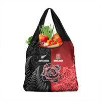 New Zealand And England Rugby Grocery Bag Red Rose Mix Maori Pattern - Wonder Print Shop