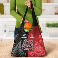 New Zealand And England Rugby Grocery Bag Red Rose Mix Maori Pattern - Wonder Print Shop