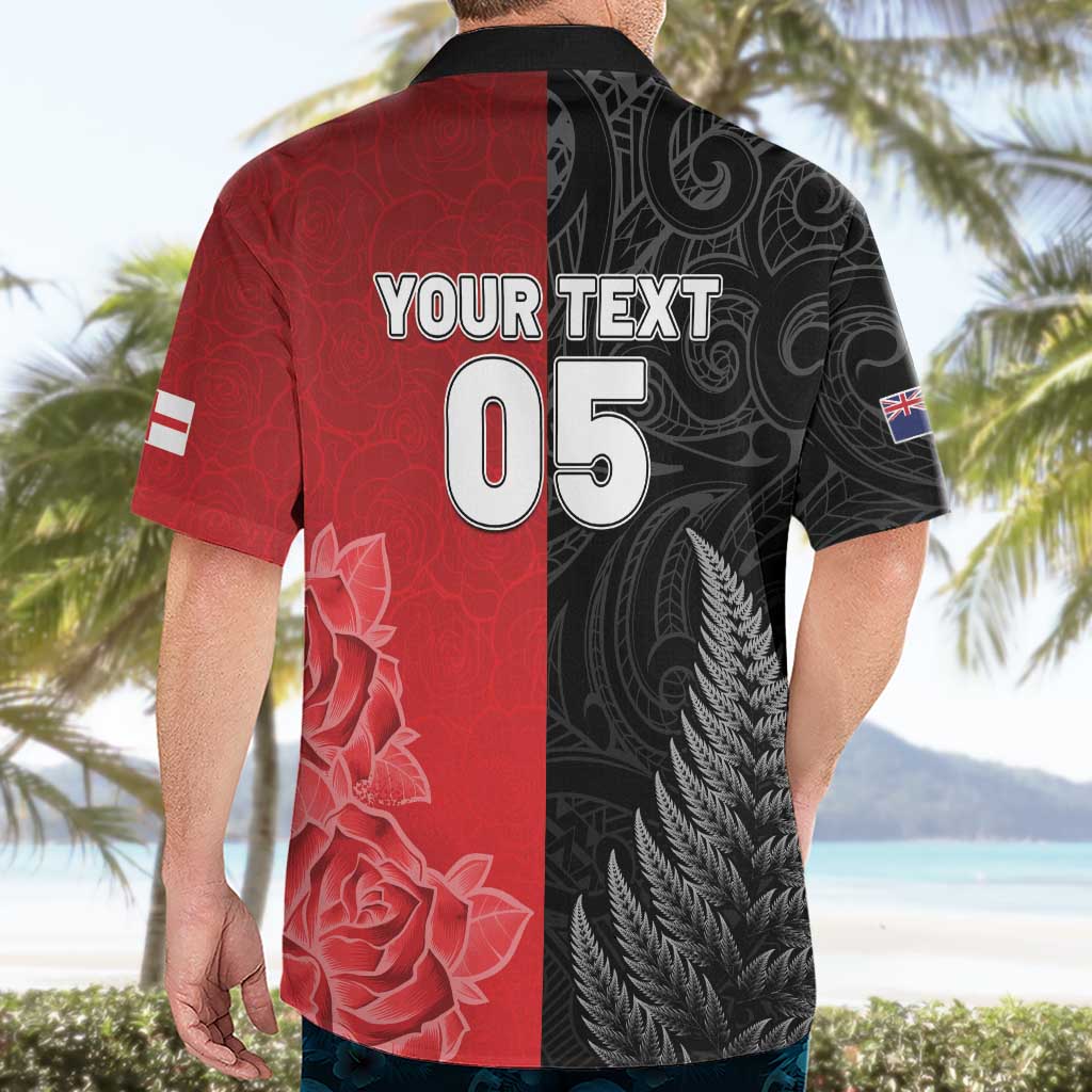 New Zealand And England Rugby Custom Hawaiian Shirt Red Rose Mix Maori Pattern - Wonder Print Shop